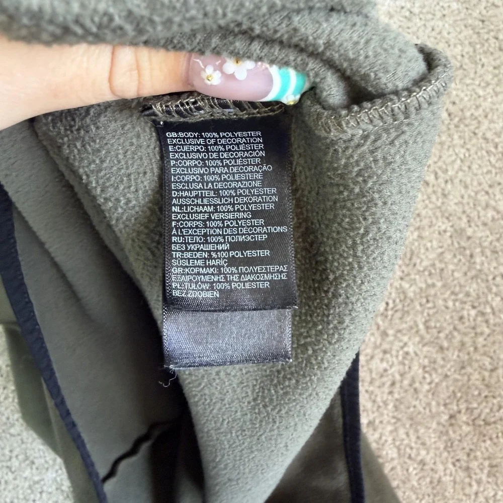 The North Face Jacket Mens Large Green Black Fleece Snap Pullover Logo